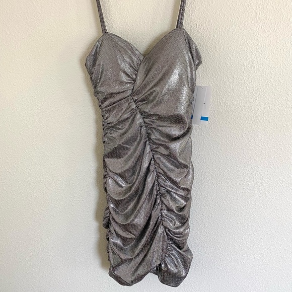 Silver Ruched Mini Dress - Picture 3 of 9